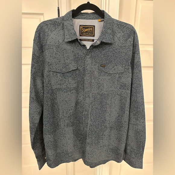 Howler Brothers H Bar B Western Tech Snap Shirt Men’s L Blue White Long Sleeve